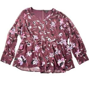 Lane Bryant Long Sleeve Merlot  Floral Zipped Tunic Career Top Blouse women’s 20